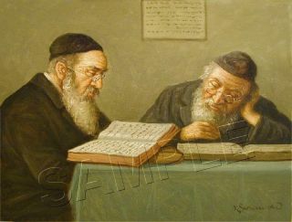 2 Vintage Jewish Rabbis Talmud Torah Canvas Judaica Art