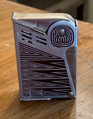 Vintage IMCO Solo Pocket Lighter Red & Silver with Zig - Zag Pattern Rare Design N 2