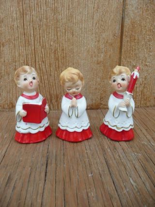 Vintage Wolin Christmas Choir Boys Carolers Bisque Porcelain Figurines Set Of 3