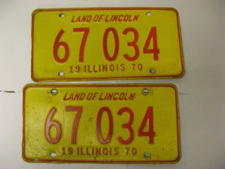 1970 70 Illinois Il License Plate 67034 Pair