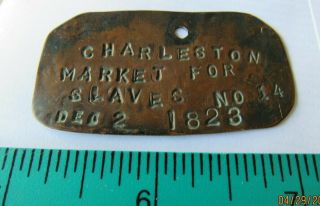 CHARLESTON SC COPPER MARKET FOR SLAVES TAG / IDENTIFICATION EMBLEM NO 14 6