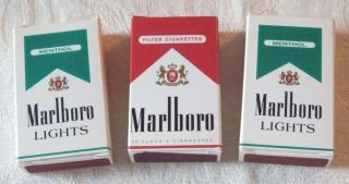3 Vintage Flip Top Miniature Match Boxes 1 Marlboro & 2 Marlboro Lights Matches