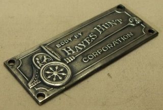 1927 BODY BY HAYES HUNT CORPORATION AUTO BODY TAG FOR DURANT,  REO,  CORD 2