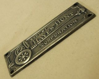 1927 BODY BY HAYES HUNT CORPORATION AUTO BODY TAG FOR DURANT,  REO,  CORD 4