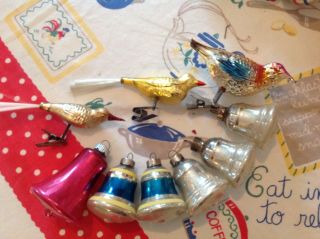 Vintage Christmas Glass Ornaments Birds & Bells