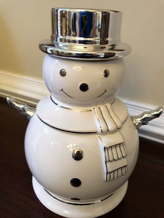 Slatkin & Co.  White Ceramic Christmas Snowman Cookie Jar 2008