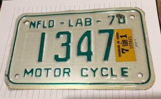 Newfoundland & Labrador 1970 Motorcycle Licence Plate