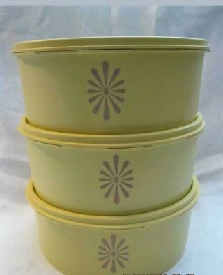 Vintage Yellow Tupperware Canisters 3pc Set W/lids