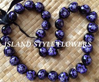 Hawaii Wedding Purple Kukui Nut Lei Graduation Luau Necklace Hibiscus Turtle