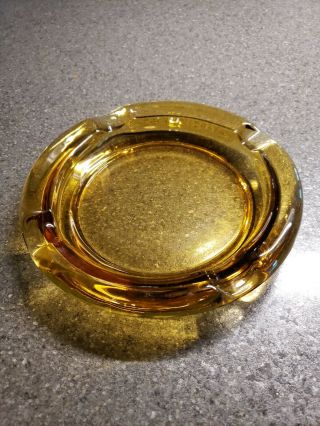Vintage Ashtray Large 8” Amber Colored Glass Cigar 4 Slots Tabletop Or Stand
