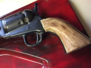 Vintage Holland Mold Large Ceramic Ashtray Revolver Pistol Colt Army Gun 13.  5” 4