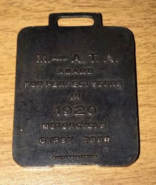 NATIONAL MOTORCYCLE GYPSY TOUR PERFECT SCORE WATCH FOB 1920 2
