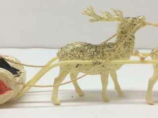 Antique Celluloid Santa in Sleigh being pulled by Reindeers Vtg Christmas 3