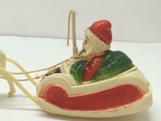 Antique Celluloid Santa in Sleigh being pulled by Reindeers Vtg Christmas 5