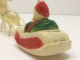 Antique Celluloid Santa in Sleigh being pulled by Reindeers Vtg Christmas 6