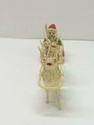 Antique Celluloid Santa in Sleigh being pulled by Reindeers Vtg Christmas 7
