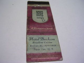 Hotel Benham Penn Yan York Matchcover Ny
