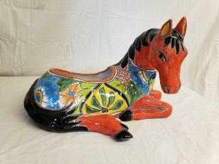 12 " X16 " Talavera Horse Pony Hand Painted Mexican Ceramic Pottery Planter Pot