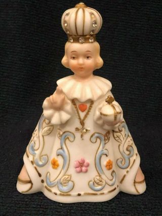 Vintage Bisque Rhinestone Infant Of Prague Hand Painted Figurine Tilso Japan
