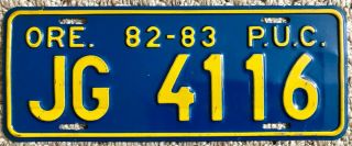 1982 - 83 State Of Oregon P.  U.  C.  License Plate