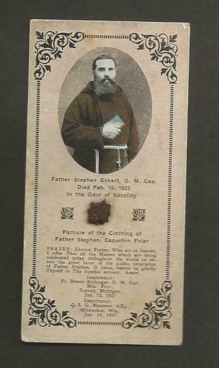 Relic Holy Card Father Stephen Eckert O.  M.  Cap English Text