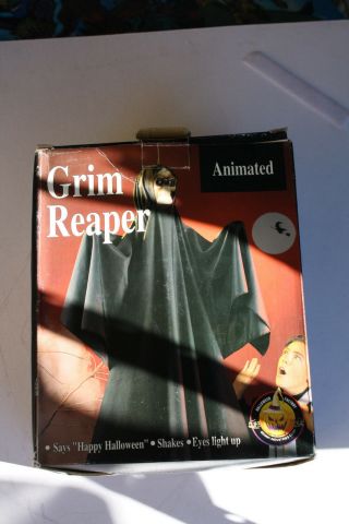 Rare Gemmy Grim Reaper Animated Talking Lights Up Halloween Laughing Shaking Vtg