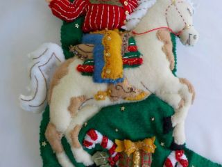 Santa Cowboy Horse Finished Handmade Christmas Stocking Felt Boot Dimensional 4