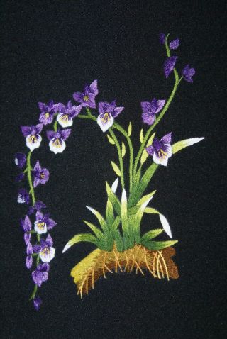 Hmong Unique Hand Embroidery Purple Orchid Art Custom Framed Artist Needlework -