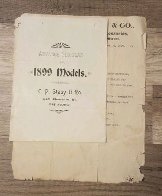 C P Stacey & Co Letterhead And Advance Circular Of 1899 Models