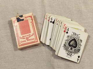 Late 1960s Bee Club Special No 92 Back 67 Playing Cards Deck Tax Stamp