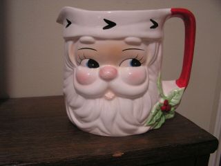 Vintage Unique Santa Pitcher 5 3/4 " Tall 6 1/2 " Wide To Include Handle