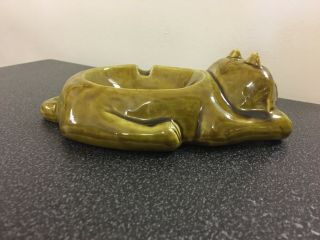 Vintage USA POTTERY Green Sleeping Cat Ashtray / Pipe Holder RC 42 4