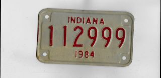 Indiana 1984 License Plate " 112999 " Motorcycle Number