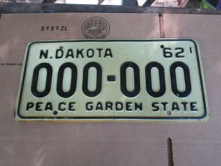 1962 62 North Dakota Nd Sample License Plate Tag 000 - 000