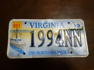 2013 Virginia Northern Neck License Plate 1994 Nn