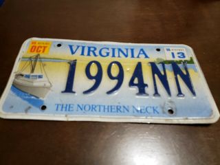 2013 Virginia Northern Neck License Plate 1994 NN 2