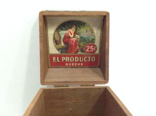 Vintage El Producto Queens wooden cigar box with dovetail joints,  colorful label 4