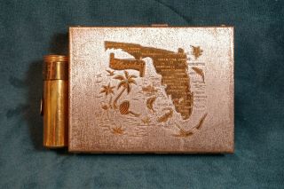 Vintage Compact With Mirror Lipstick Tube And Cigarette Case Florida Etched