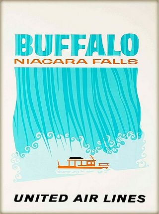 Buffalo York Niagara Falls United Airlines Vintage Travel Art Poster Print