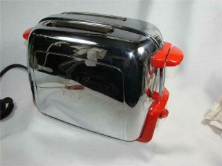 Mid Century Kenmore Pop Up Toaster With Red Bakelite Handles & Knobs - & Wks