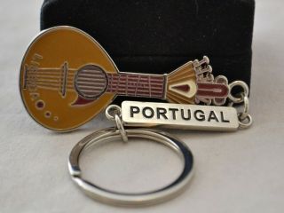 Silver Tone Brown Detailed Mandolin Lisboa Portugal Unisex 6 " Key Chain