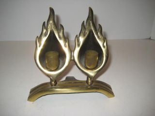 Rare Vintage Judaica Jewish Shabbat Brass / Bronze Flame Double Candle Holder