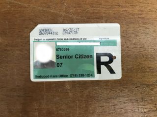 Old Senior Citizen Nyc Subway Metrocard In