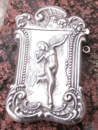 Rare Victorian Sterling Silver Match Safe / Vesta - Nude Maiden