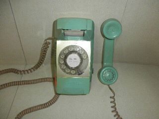 Vintage Teal Green Automatic Electric GTE Rotary Dial Phone Wall Mount 3
