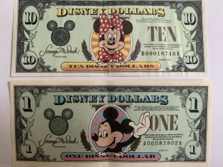 Set Of 7 Disney Dollars: Three Minnie $10; Four Mickey $1