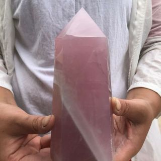 2.  9lb Natural Rose Pink Obelisk Quartz Crystal Pyramid Terminated Wand Cc59