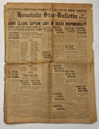 Antique World War 1 Newspaper August 16th,  1917 Honolulu Star Bulletin