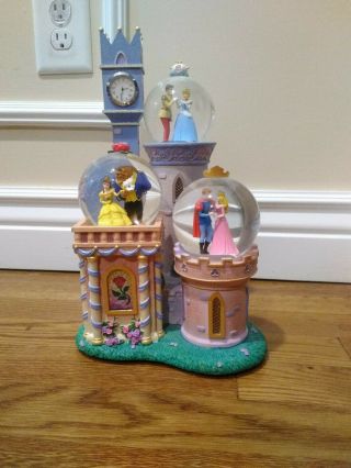 Disney Princess Clock Tower Castle Snow Globe Cinderella Belle Aurora