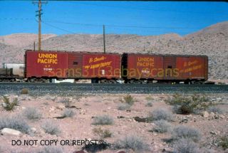 Slide Union Pacific Rr 912146 & 912134 Slogan Boxcars Sloan Nev 1991